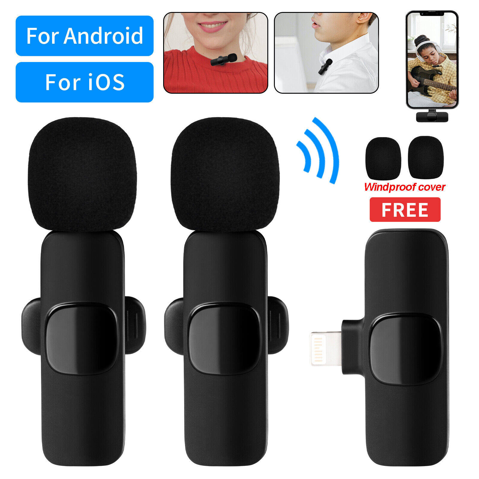 Selens Wireless Lavalier Microphone Mic For iPhone iPad Type C Android Video Recording
