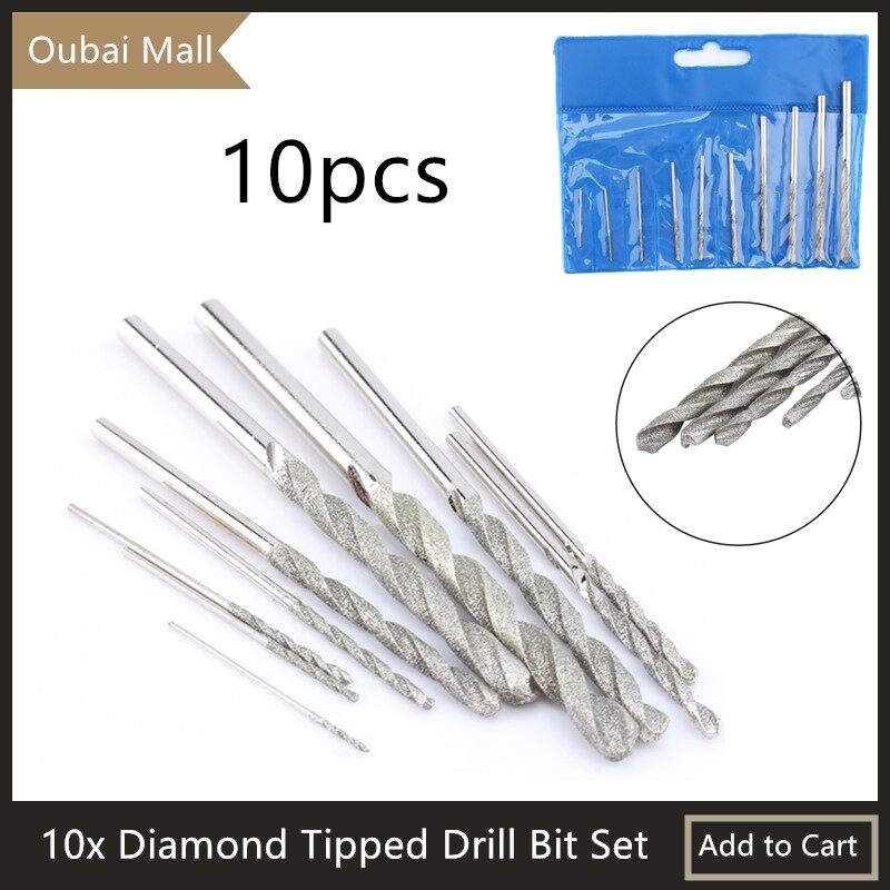 Twist Drill Bits for Glass Tile Stone 10PCS Diamond Tipped Drill Bit 0.8-4.0mm