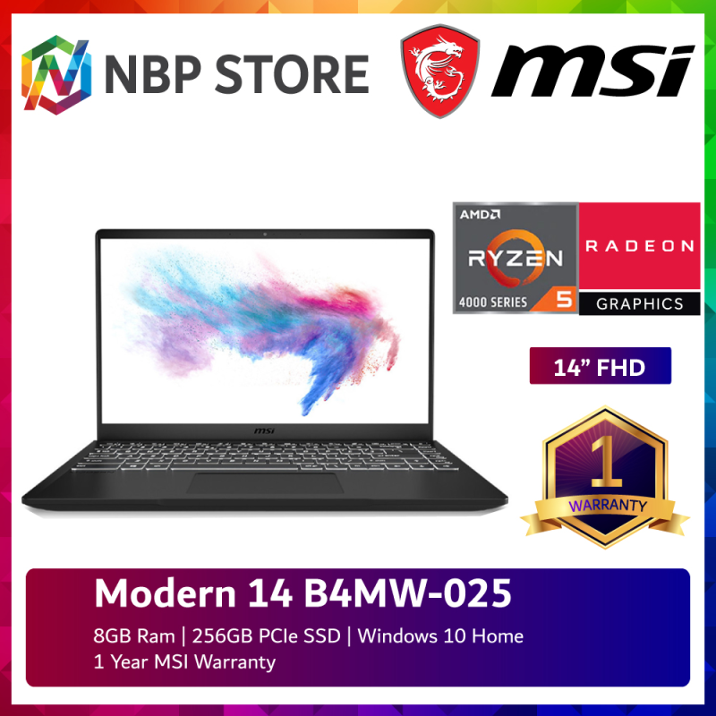 MSI Modern 14 B4MW-025 14 FHD Laptop Onyx Black ( Ryzen 5 4500U, 8GB, 256GB SSD, ATI, W10 ) Malaysia