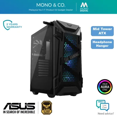 ASUS TUF Gaming GT301 ATX Mid-Tower compact CPU Case with Tempered Glass Side Panel, Honeycomb Front Panel, 120mm AURA Addressable RGB Fan, Headphone Hanger and 360mm Radiator Support