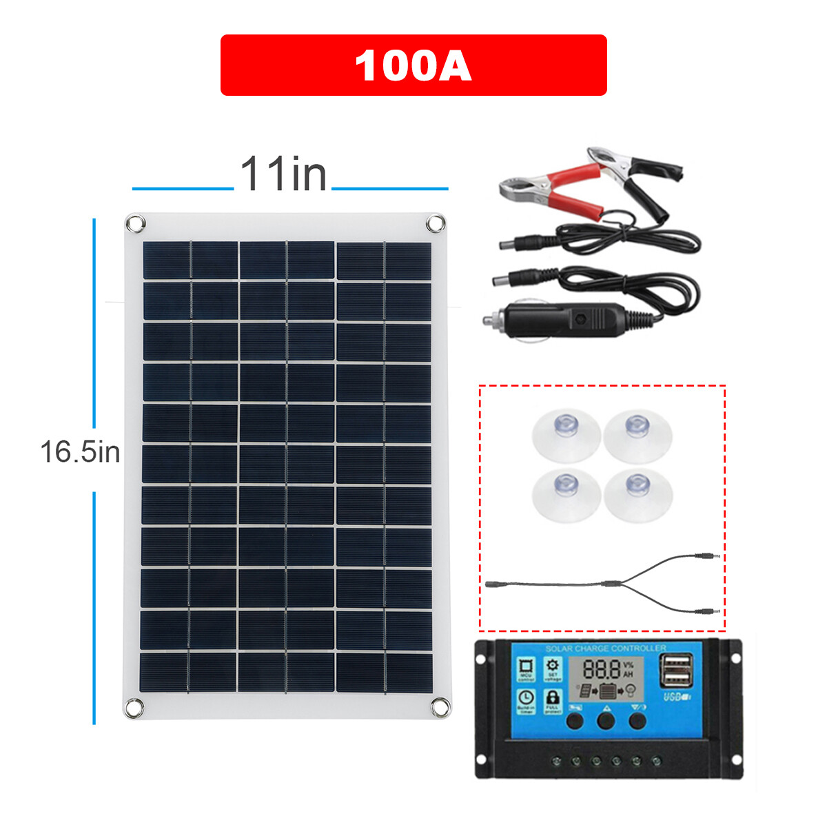 Bộ Tấm Pin Năng Lượng Mặt Trời Di Động 100W, Bộ Sạc USB DC Kép Với Năng Lượng Mặt Trời Điều Khiển