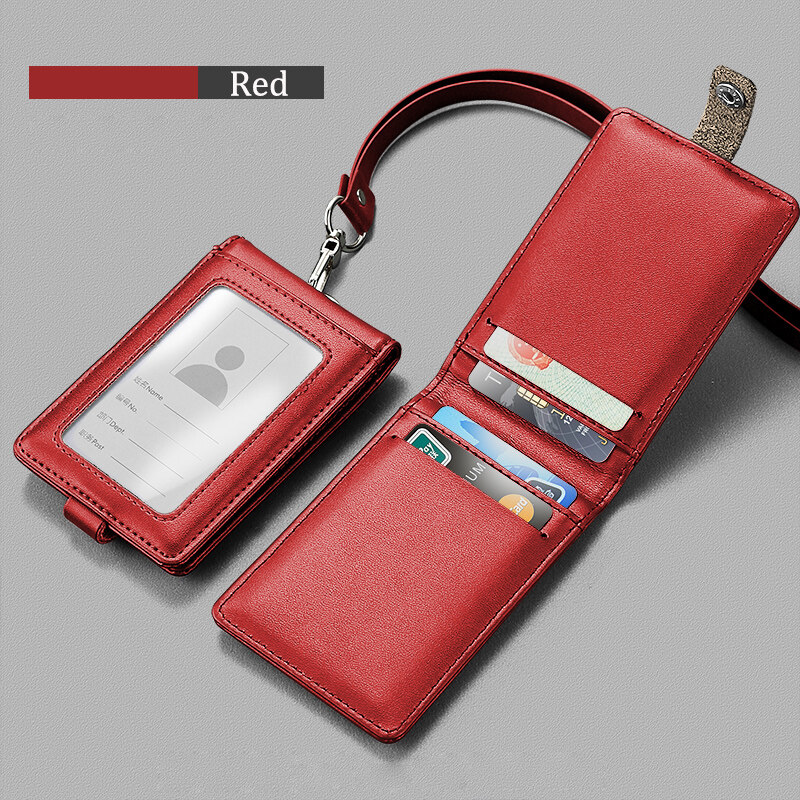 Real Leather Badge Holder Clear ID Card Pouch Staff Work Chest Cards ...