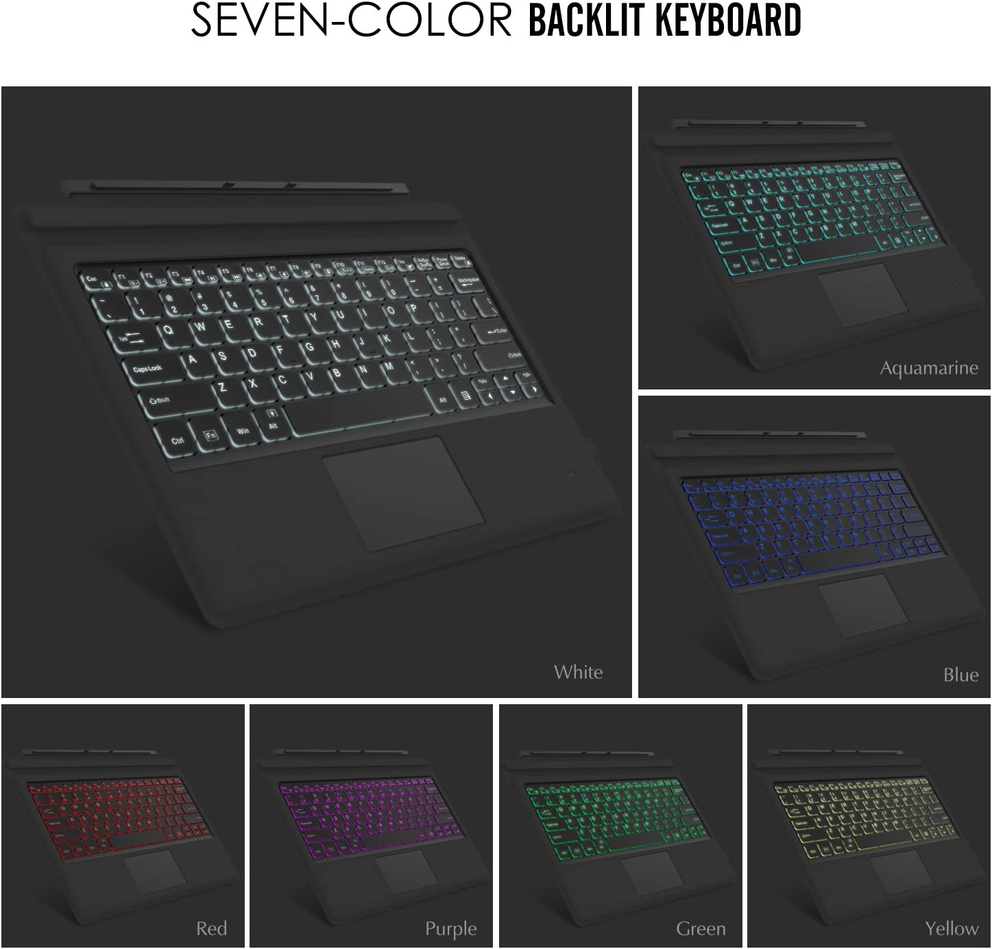 MoKo Type Cover Fit Microsoft Surface Pro 7 Plus/ Pro 7/ Pro 6/ Pro 5/Pro 4/Pro 3, Ultra-Slim Wireless Bluetooth Tablet Computer Keyboard with Trackpad, 7-Color LED Backlit, Rechargeable Battery