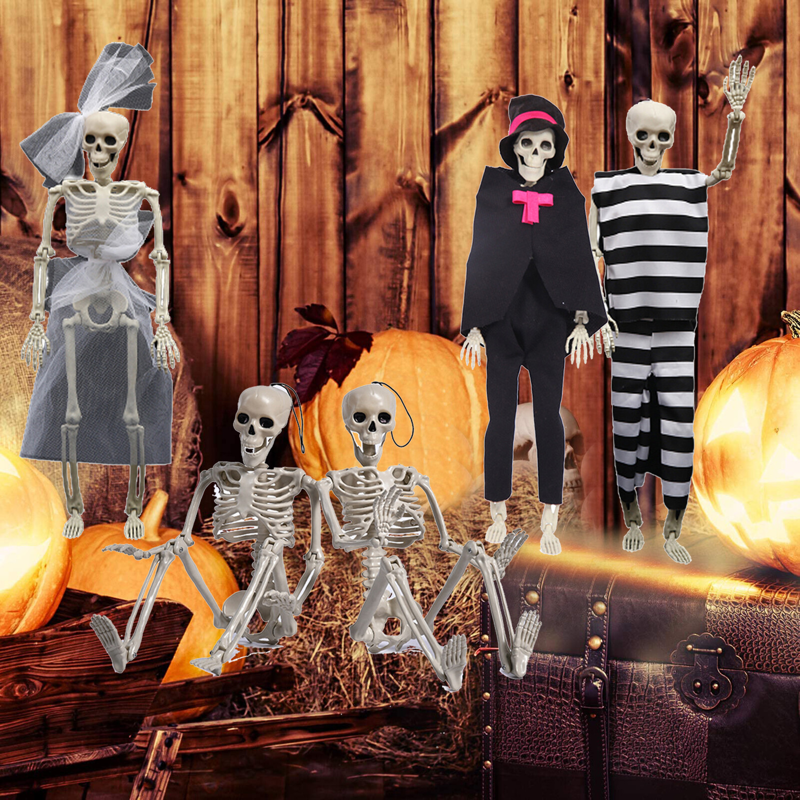 Microgood 2 cái khớp cử động trang trí bộ xương Halloween 40cm posable sống động như thật mô hình bộ xương đạo cụ ngôi nhà ma ám trước bãi cỏ trong nhà/ngoài trời Nghĩa địa trang trí