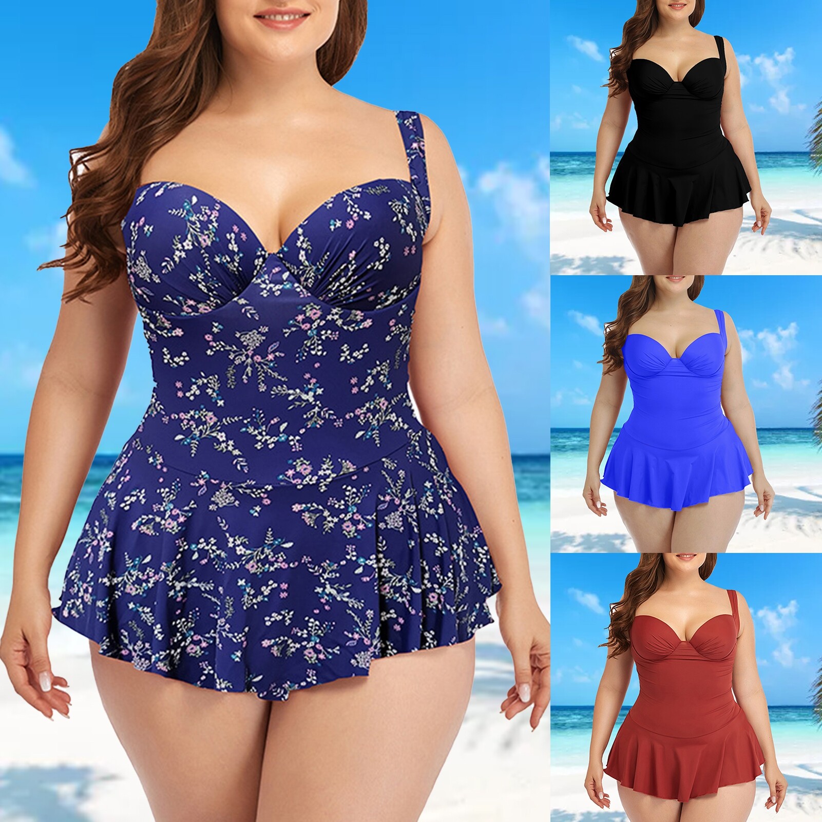 Women Solid Color Push Up Ruffle Hem Backless One-piece Swimsuit Swimwear for Swimming
