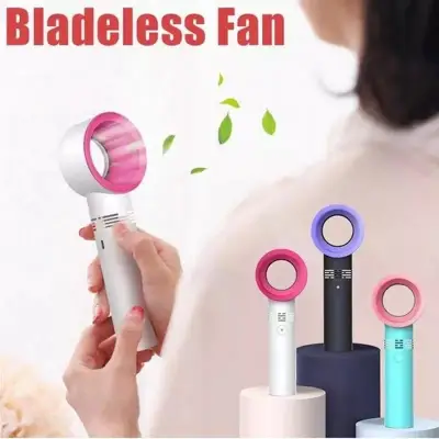 I TECH USB Rechargeable Portable Bladeless Fan Handheld Mini Cooler No Leaf Handy Fan With 3 Fan Speed Level LED Indicator