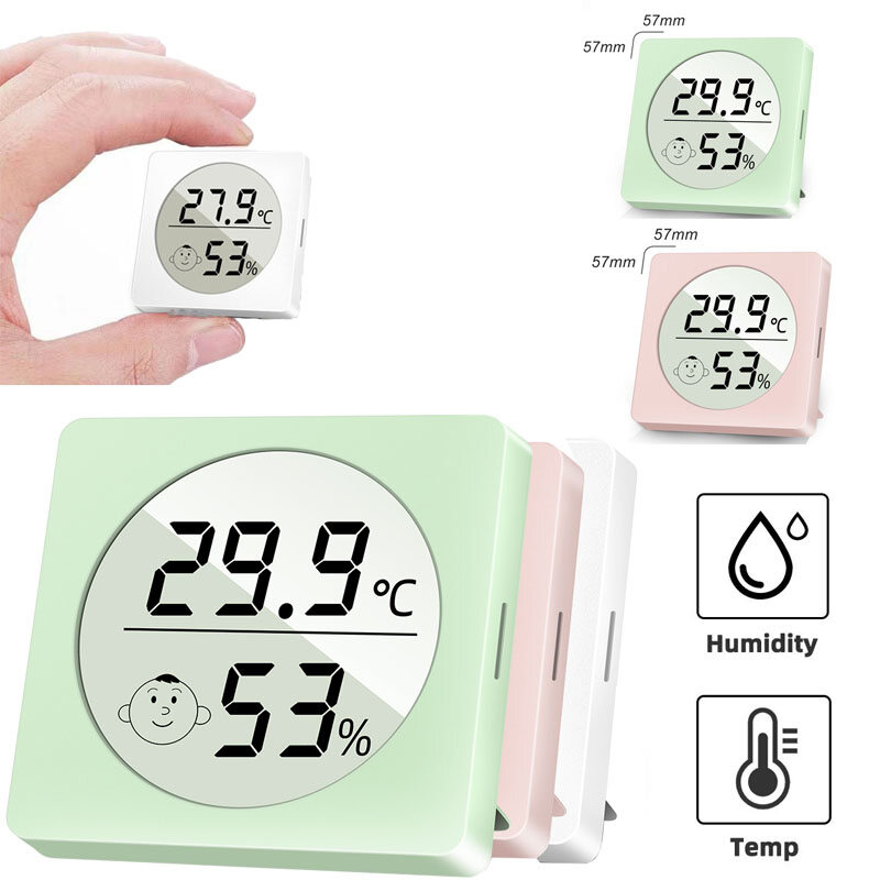 LCD Kỹ Thuật Số Nhiệt Kế Đo Độ Ẩm Trong Nhà Phòng Thuận Tiện Cảm Biến Nhiệt Độ Độ Ẩm Meter Smiley Bracket Hook Khe Cắm