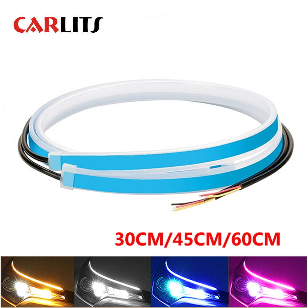 Carlits 2pcs Drl 304560cm Daytime Running Light Flexible Soft Tube Guide Car Led Strip White 5047