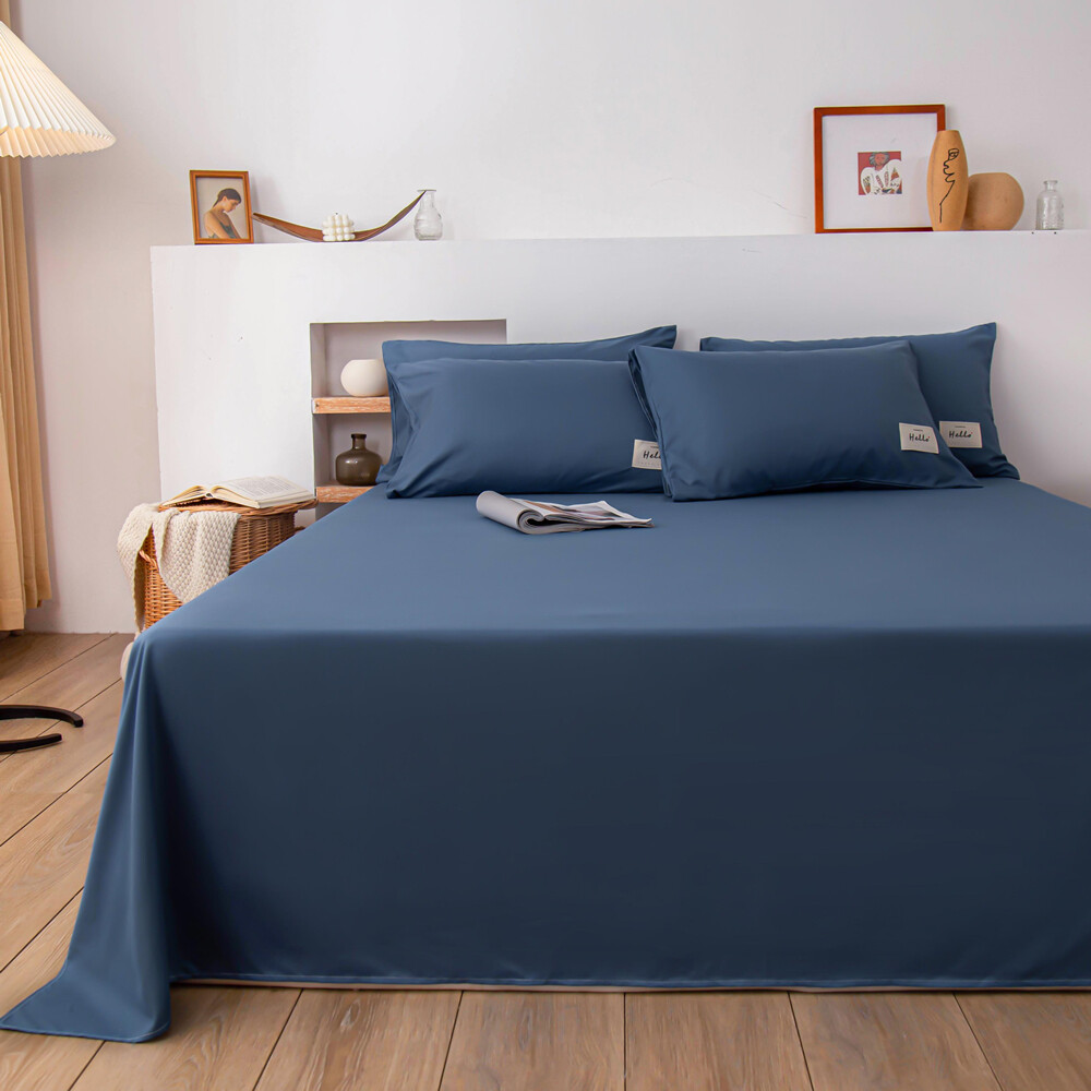 Washed cotton bed sheets, solid color bed sheets, 4 seasons universal bed sheets, flat bed sheet, student dormitory bed sheet, simple bed sheet, Size：Single / Twin / Full / Queen / King / Super King