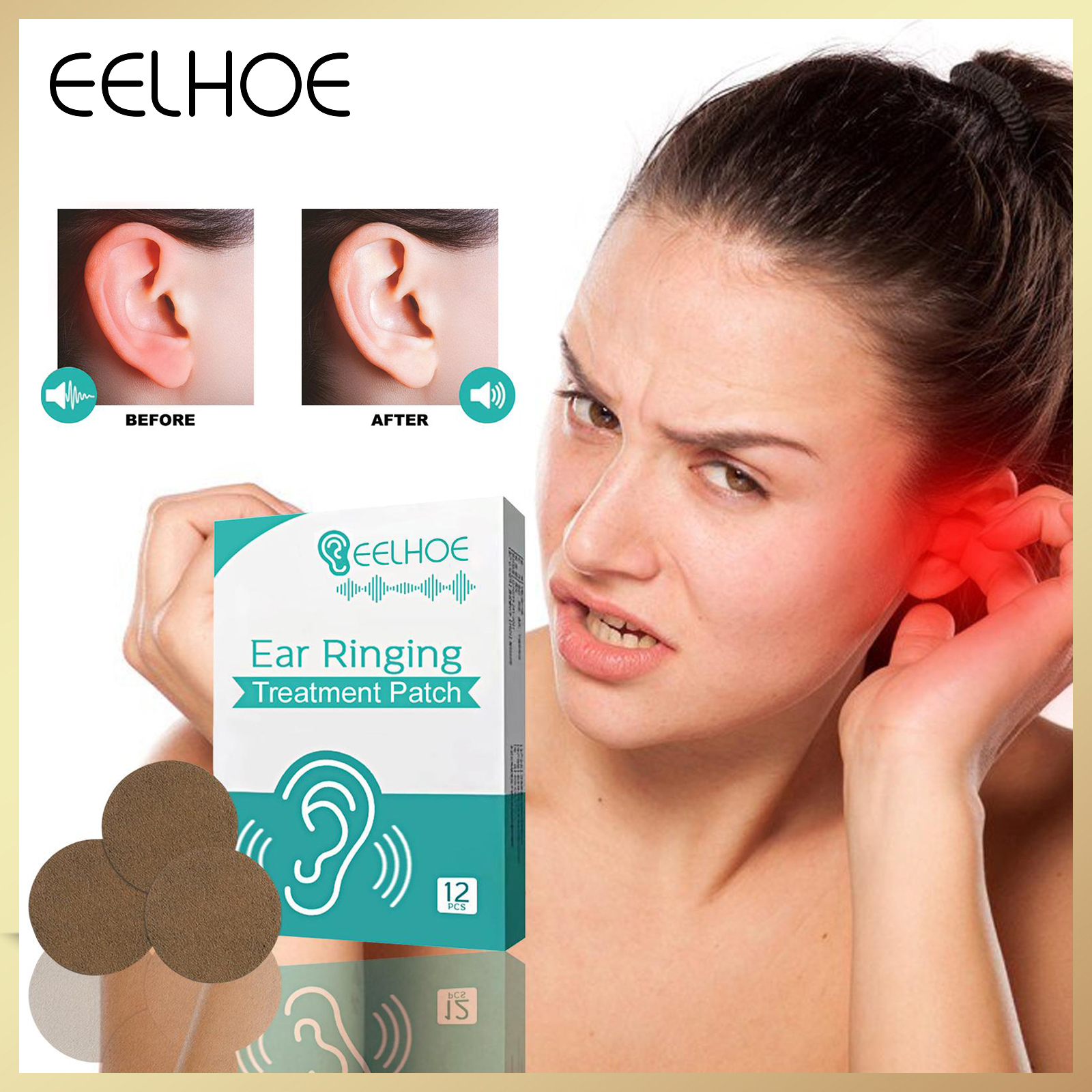 Eelhoe Miếng Dán Điều Trị Ù Tai Miếng Dán Giảm Triệu Chứng Ù Tai Sưng Tai Điếc Miếng Dán Bấm Huyệt Đau Đầu Đau Tai Chóng Mặt Miếng Dán Điều Trị Ù Tai Đau Tai Tai Lưng Khiếm Thính Miếng Dán Điều Trị Ù Tai (12 Cái/hộp)