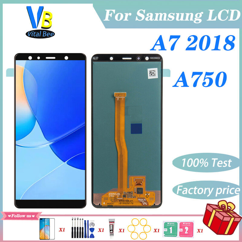 Với khung màn hình LCD cho Samsung thiên hà A7 2018 A750 Màn hình LCD Bộ linh kiện số của màn hình cảm ứng thay thế 100% thử nghiệm tốt