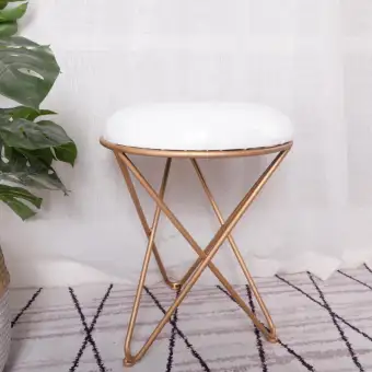 Vanity Iron Stool Gold Legs White Leather Seat Dressing Table Gold Legs White Leather Seat