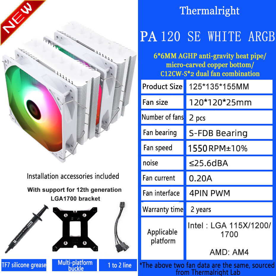 Thermalright PA120 SE 6 heat pipe CPU Cooler AGHP Inverse Gravity PC cooling Dual fan radiator for LGA1700 1200 1150 2011 AM4