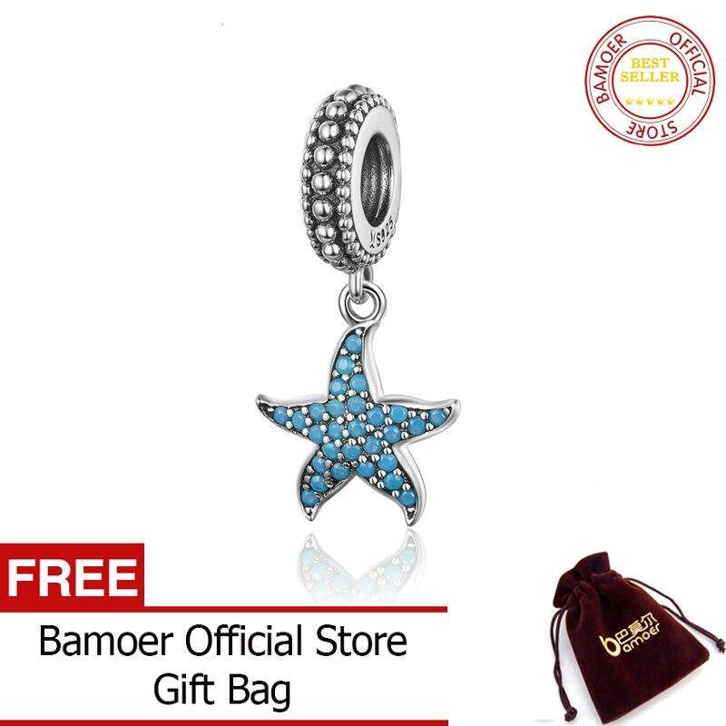 BAMOER Starfish Pendant Charm 925 Sterling Silver Sea Creature Ocean Charms for Bracelet S925 Fine Jewelry Making SCC1210