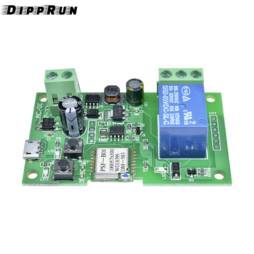 Dipprun 5V/DC 7-32V 1Way wifi Bộ hỗ trợ điều khiển từ xa mô-đun chuyển đổi hỗ trợ 433Mhz điều khiển từ xa cho EweLink Hệ thống ứng dụng