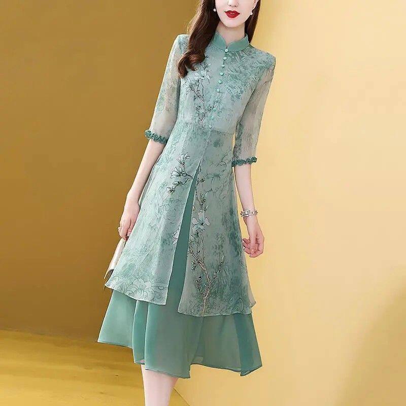 Quần Áo Nữ Cỡ Lớn KBT664, Phong Cách Trung Quốc Sườn Xám Cải Tiến Mới Hoài Cổ Cô Gái Trẻ Sống Trong Thời Kỳ Cộng Hòa Trung Quốc Đầm Duyên Dáng Thanh Lịch