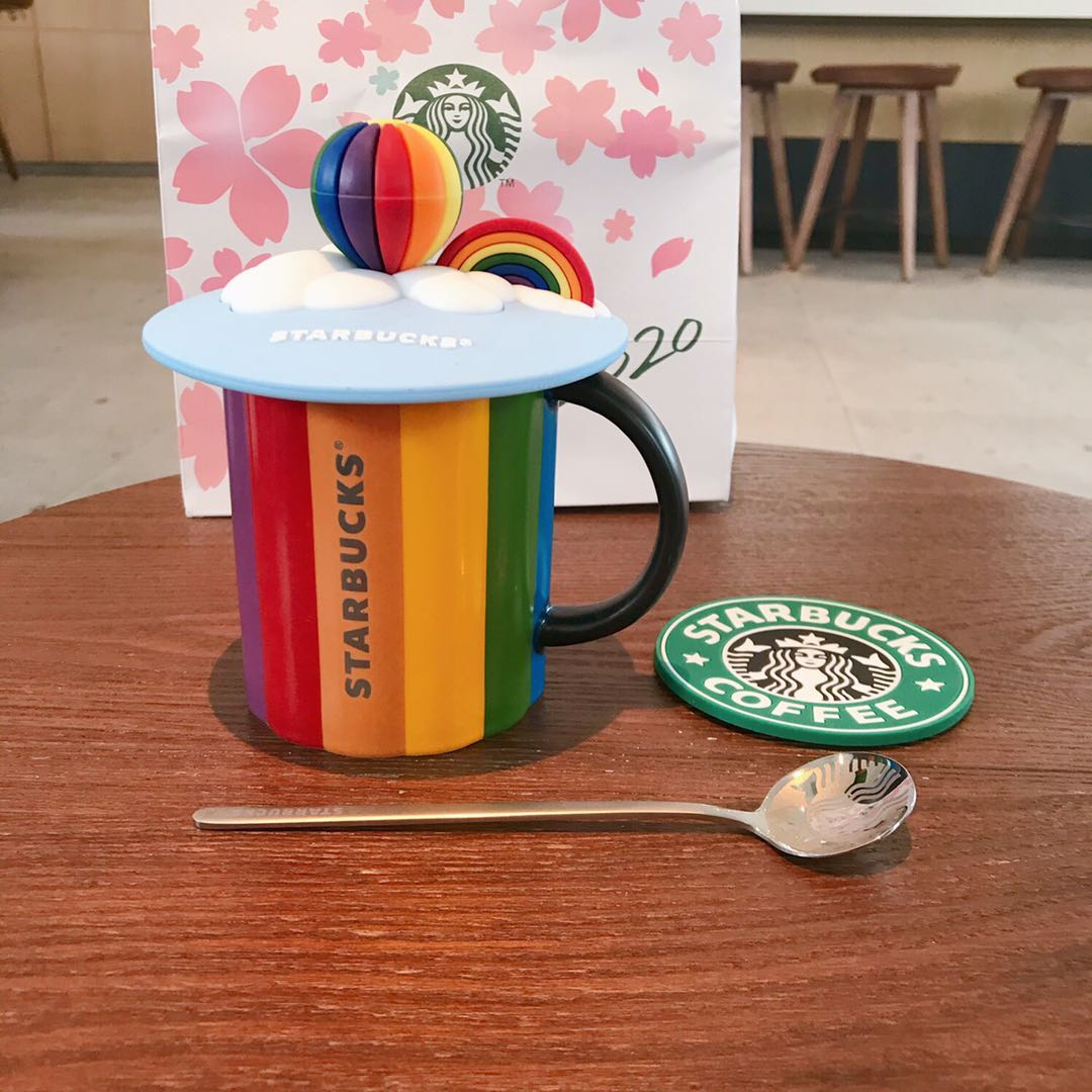 Starbuck 2021 New Three-dimensional Rainbow Bear Series Ceramic Mug Coffee Cup with Mixing Bar Combination