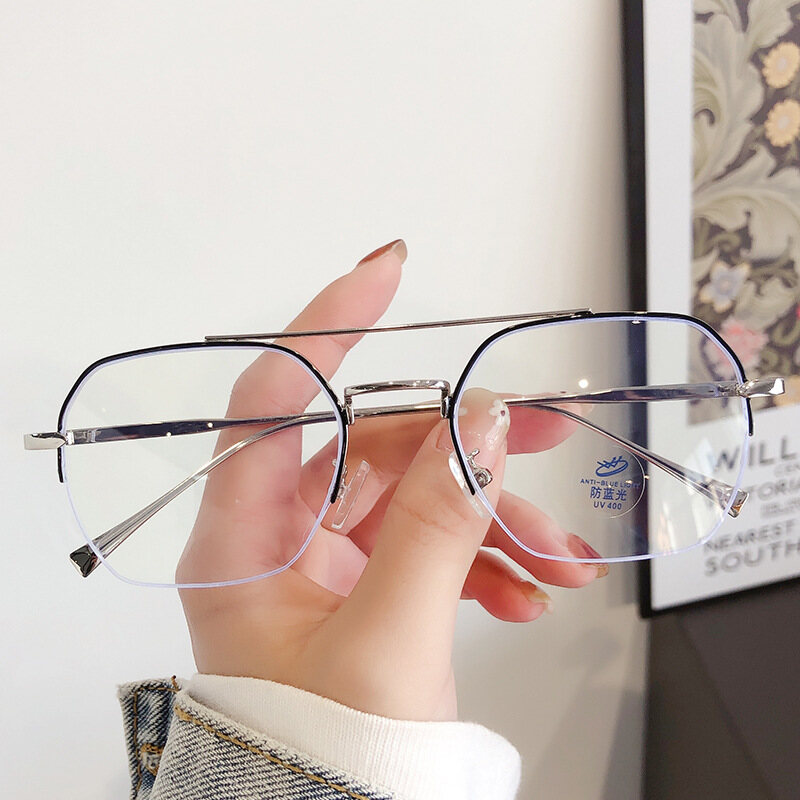 Half Frame Computer Glasses Double Beam Anti Blue Light Men's Optical Glasses