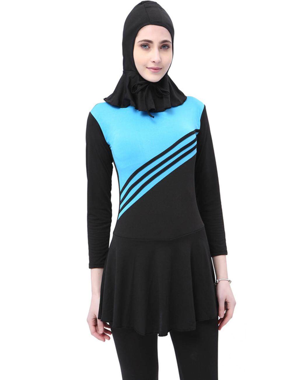 Wang Wang Baju Renang Muslim Wanita Pakaian Selam Bernapas Baju Renang Tabir Surya Jumpsuit + Penutup Kepala