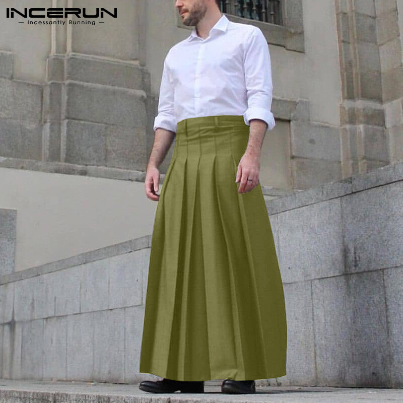 (Western Style) INCERUN Mens Dance Dress Pants Baggy Trousers Fashion Party Bottoms Irregular Hem Skirt