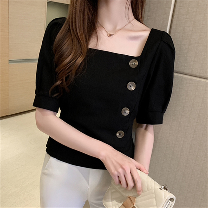 เสื้อเบลาซ์สีพื้นผู้หญิงสไตล์เกาหลีแบบสบายๆคอเสื้อฤดูร้อนง่าย Slim ผ้า ...