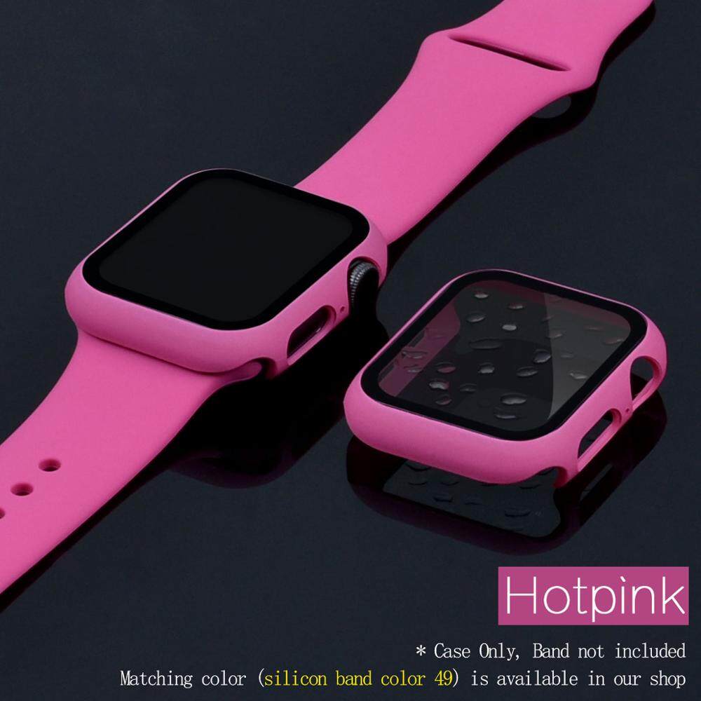 360 ป้องกันหน้าจอเต็มรูปแบบกันชนกรอบ PC M atte กรณียากสำหรับ Apple นาฬิกา 5/4/3/2/1 ปกฟิล์มกระจกนิรภัยสำหรับฉันดู 4/5 สี Hot pink สี Hot pinkรูปแบบรุ่นที่ีรองรับ Apple Watch 44mm