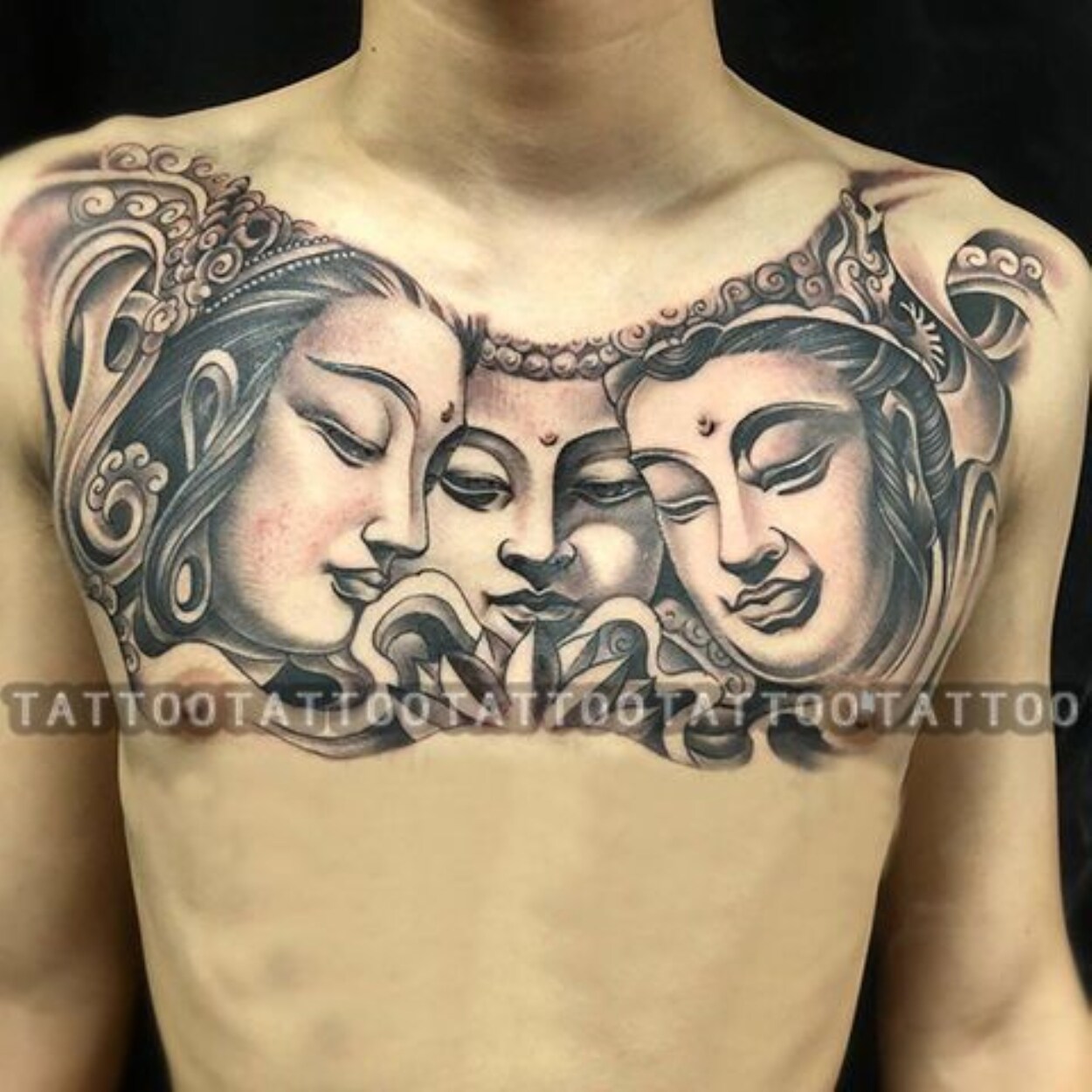Chest Dragon Head Tattoo Sticker Waterproof Long-lasting Male Chest Shoulder Dragon Wolf Head Kirin Arm Totem Simulation Tattoo