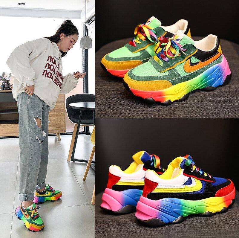 New Running Colorful Sneakers Thick-Soled Shoes High-End Fashionable Casual Shoes Rainbow Shoes