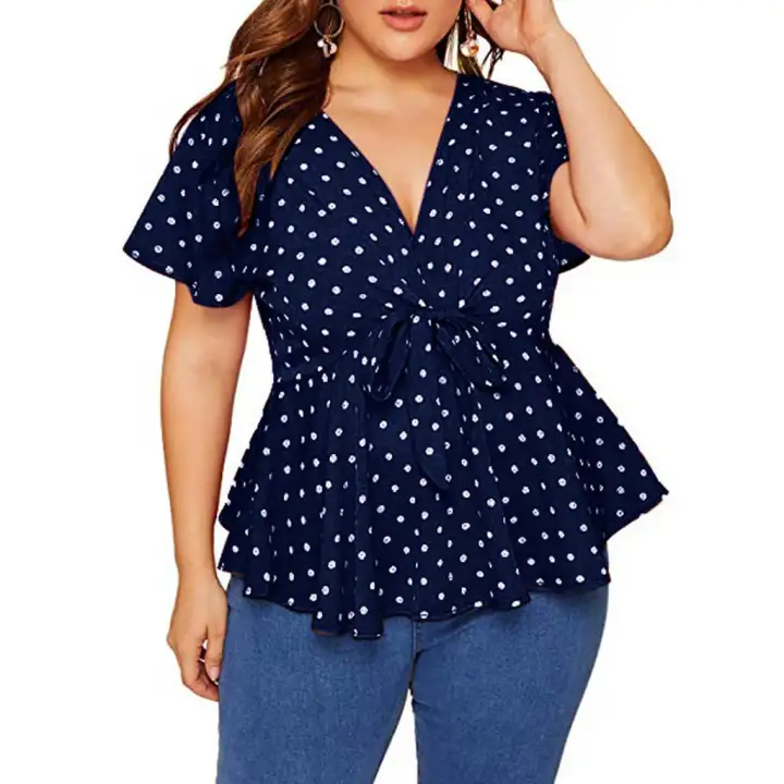 women's plus size polka dot tops