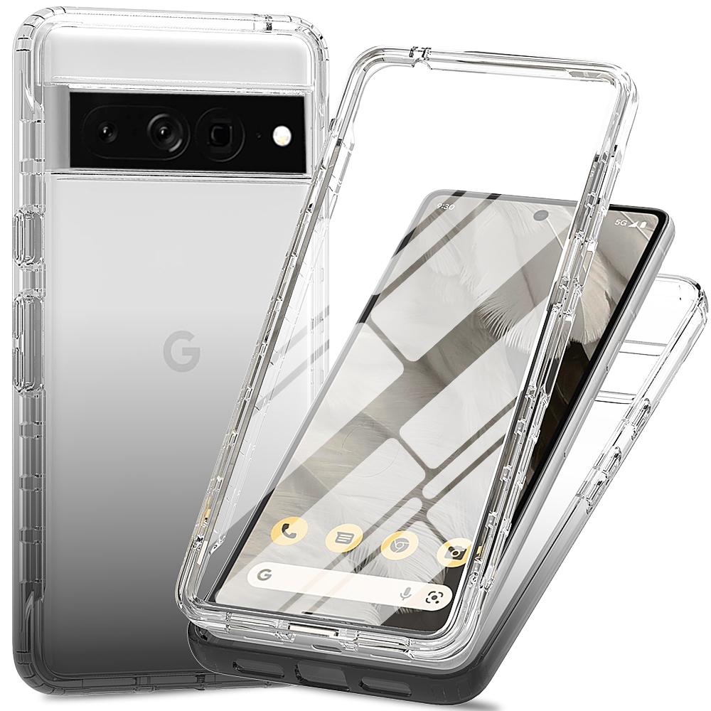 For Google Pixel 8 Pro Pixel 7 Pro Pixel 6 7A Case, Full Body Rugged Case with Built-in Touch Sensitive Anti-Scratch Screen Film Protector, Soft TPU Bumper Case Hybrid Gradient Transparent Soft TPU Clear Skin Cover