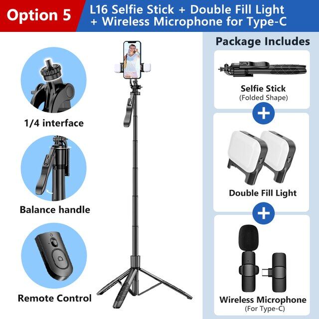 L16 1530Mm Wireless Selfie Stick Tripod Stand Foldable Monopod For Gopro Action Cameras Smartphones Balance Steady Shooting Live