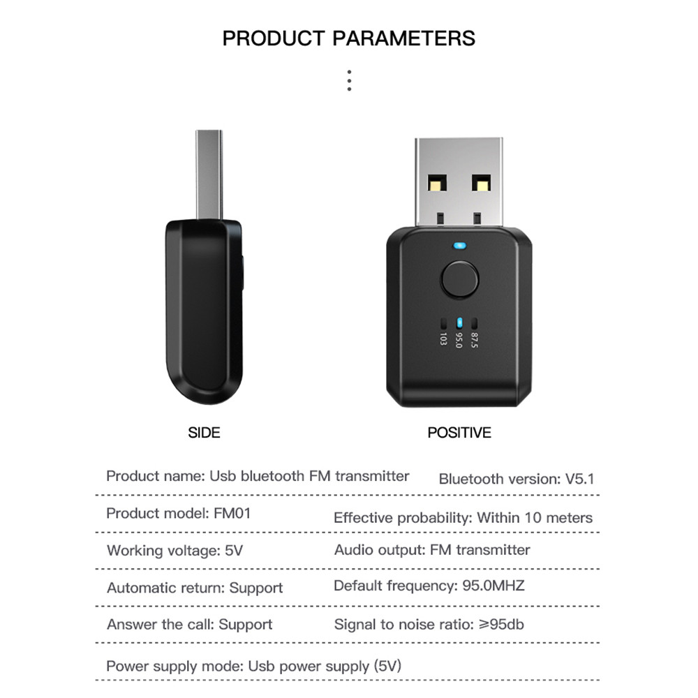 FM01 Bluetooth Wireless Receiver FM Transmitter Adapter Car Stereo Music Receiver USB 2-in-1