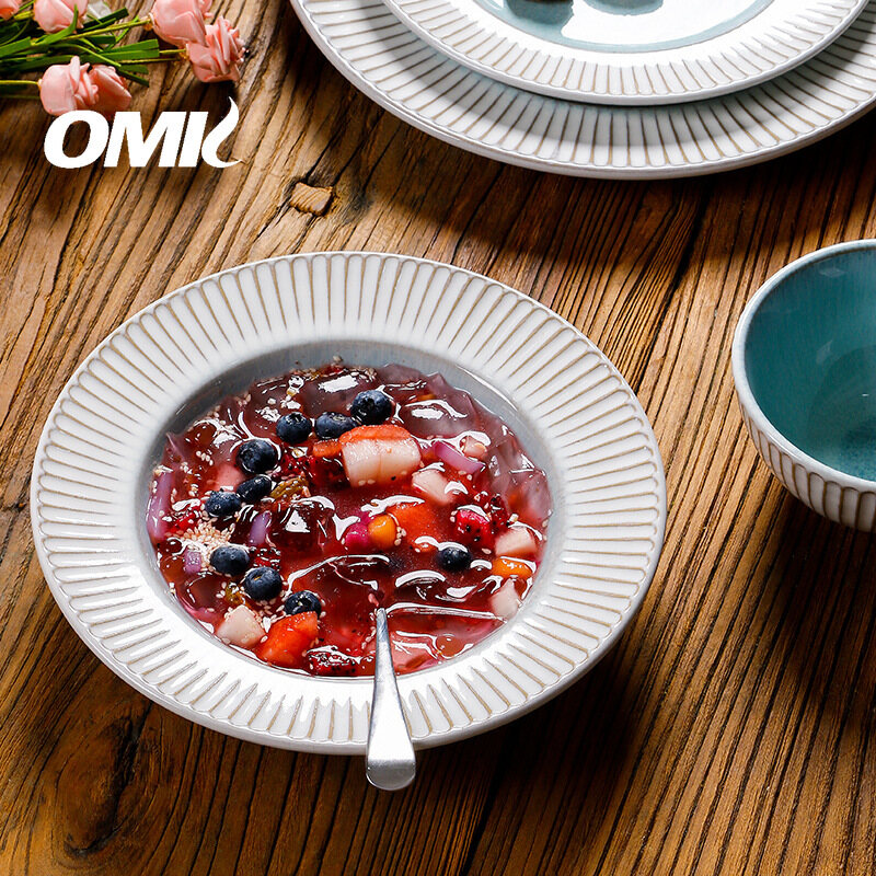 OMK Nordic Style Stoneware Dinnerware Set Dinner Plate Large Steak Plate Salad Bowl Ceramic Tableware