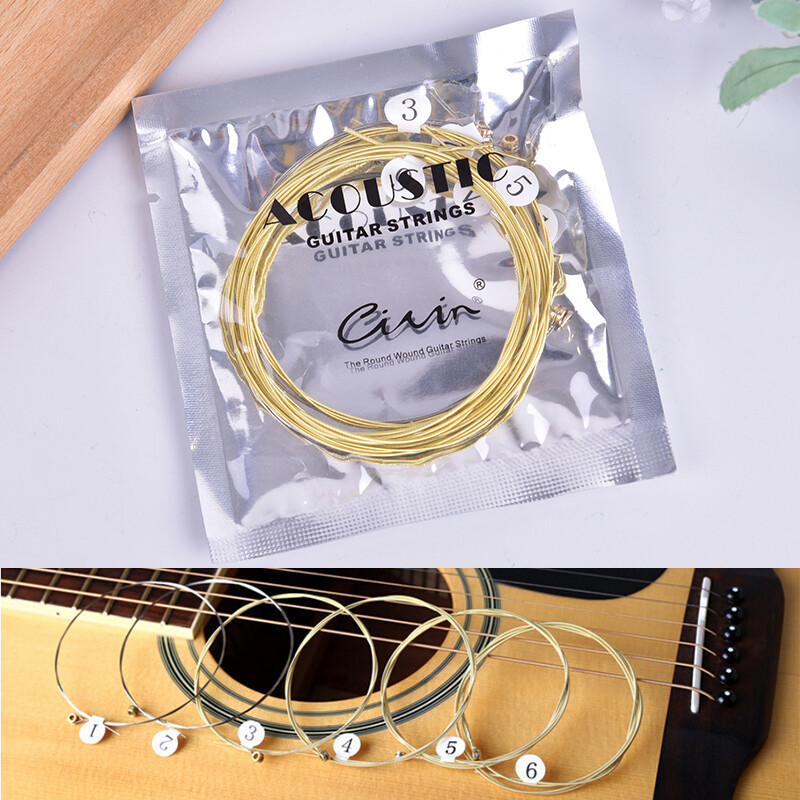 Sissi 6pcs/set Universal Acoustic Guitar String Brass Hexagonal Steel Core Strings For