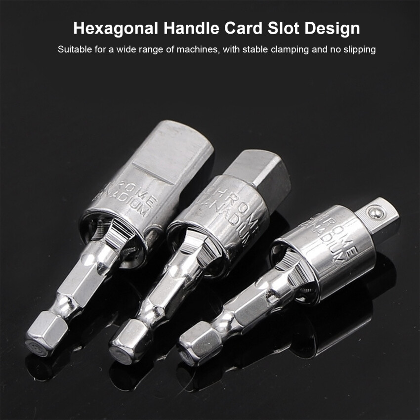 Electric Wrench Drill Socket Adapter - Rotatable Square Converter Tool for Impact Driver, 1PC/3PCS, 1/4", 3/8", 1/2"
