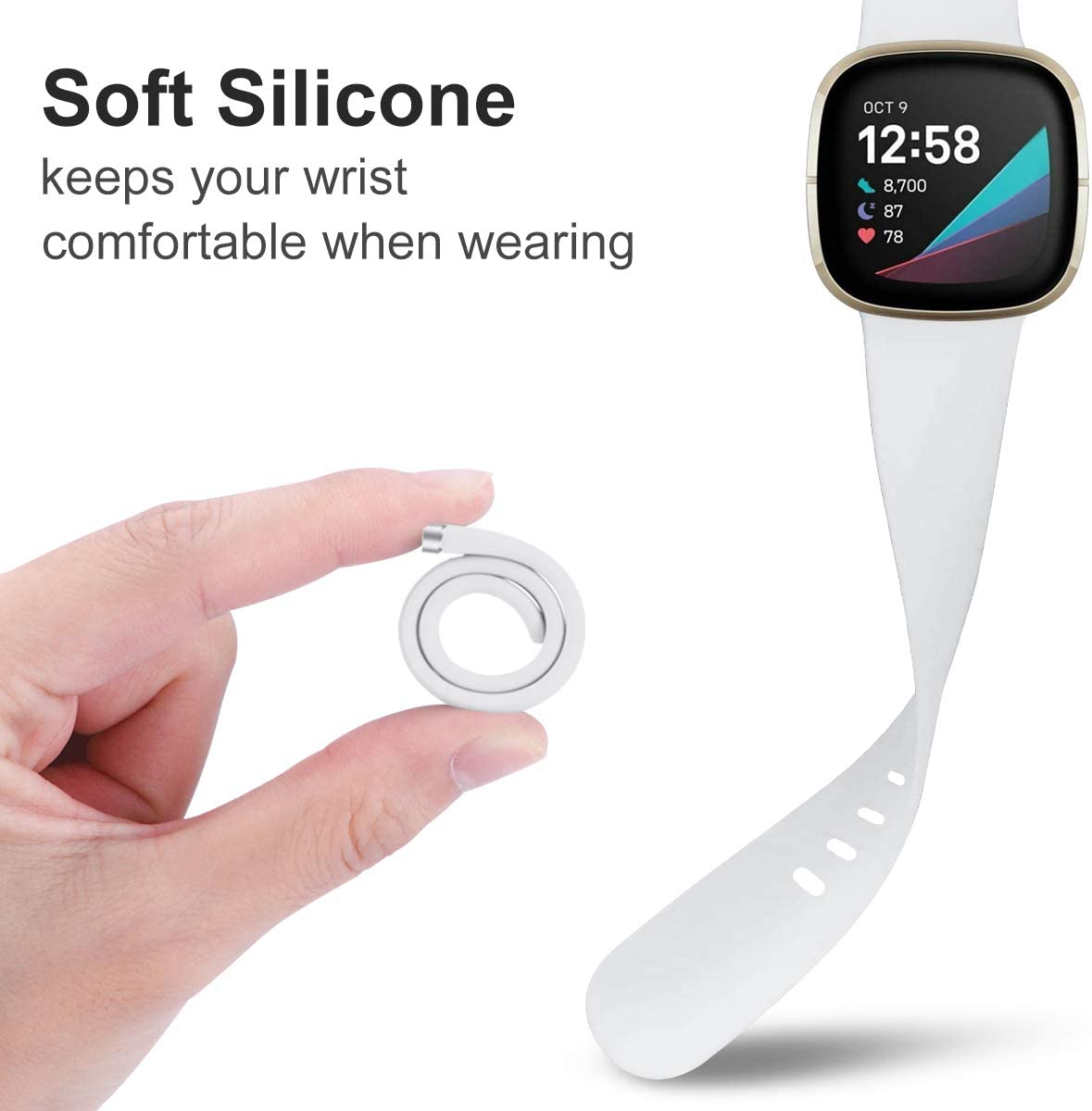 Sports Band Compatible with Fitbit Versa 4/Fitbit Versa 3/Fitbit Sense 2/Fitbit Sense for Women Man, Soft Silicone Replacement Watch Strap Wristband Accessories for Fitbit Sense Smart Watch