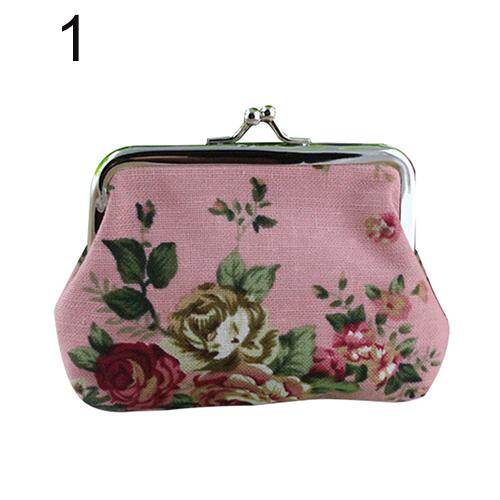 Meek Fantisia Portable Rose Printed Hasp Purse Key Coin Card Holder Mini Wallet Clutch Bag