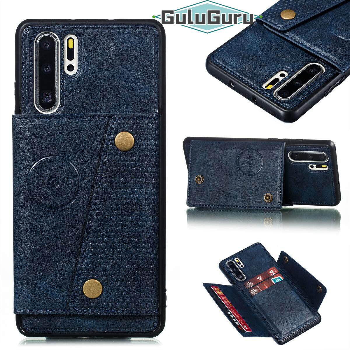 for HUAWEI P30Pro Leather Case Multiple Folio Flip Cover Wallet Back Case Shell, can work with Car Mount, Hidden ID Credit Card Slot Holder, Retro Metal Button Clasp, Stand Support