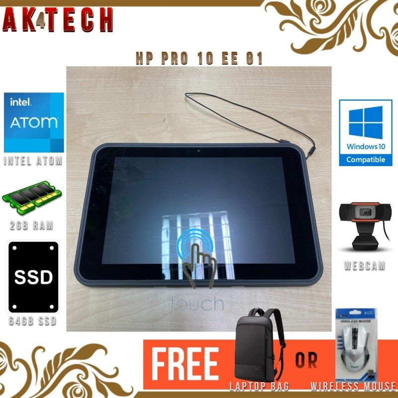 HP Pro 10 EE G1 Tablet, 10.1 Touch Display, Intel Atom, 2GB Ram, 64GB SSD, Windows 10, Webcam - Refurbished Malaysia