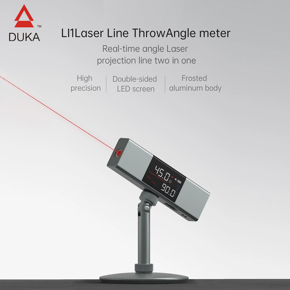 Smart Sensor AtuMan DUKA LI1 Digital Angle Finder Laser Protractor Rechargeable Level and Bevel Gauge Inclinometer 360° Cast/Dual LED Screen/Unilateral Laser Line