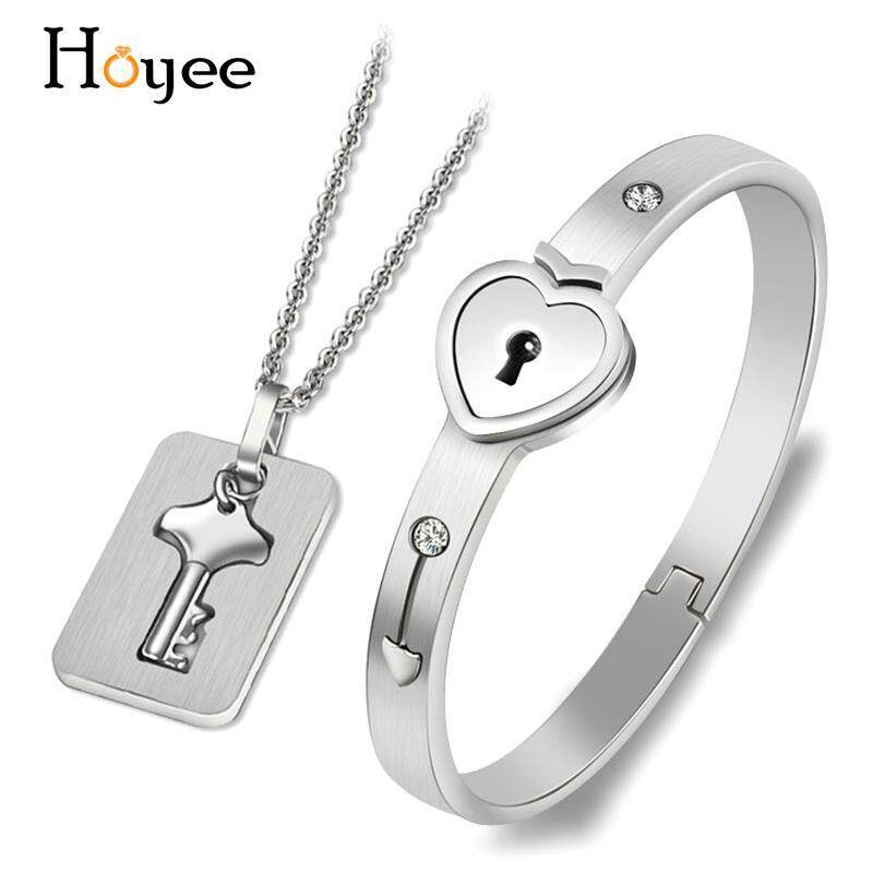 Hoyee Cặp Đôi Tình Yêu Khóa Trái Tim Vòng Tay Bangle Key Mặt Dây Chuyền Vòng Cổ Trang Sức Trang Trí Quà Tặng