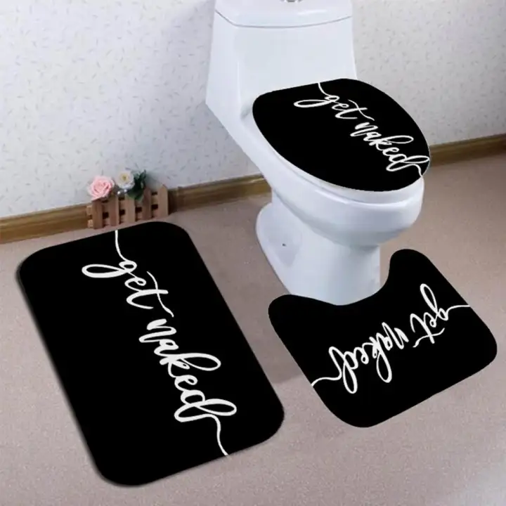 Non Slip Rug Toilet Lid Cover, Curtain And Rug Sets