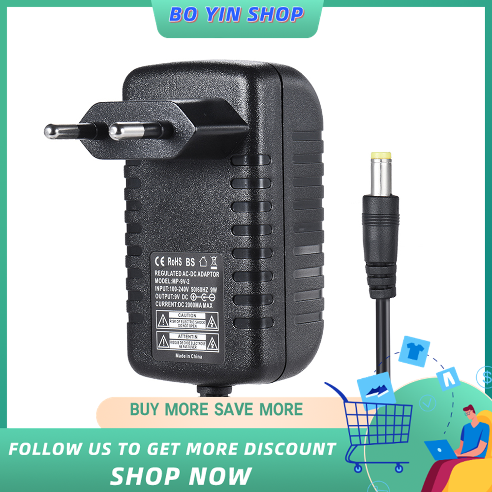 9v 2a power supply adapter converter for guitar bass effect 100~240v input eu plug