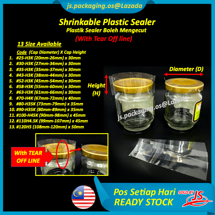 Shrinkable Plastic Sealer Heat Shrink Bands Cap Seal For Balang Botol
