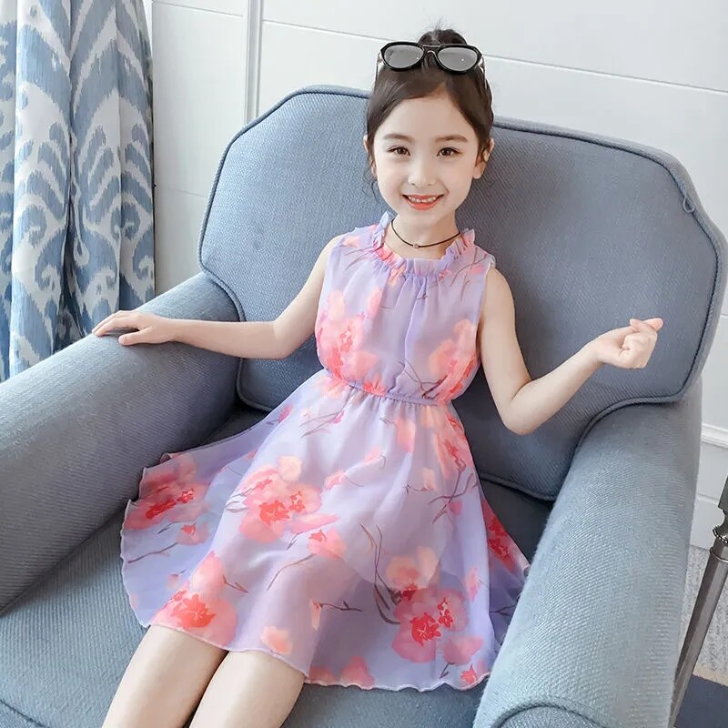 FORHER FORHIM Girl's Clothing Chiffon Lightweight Baby  Pink 6-10 years Children beautiful dress Princess chiffon skirt children's style flower skirt Casual Free Shipping KE200049