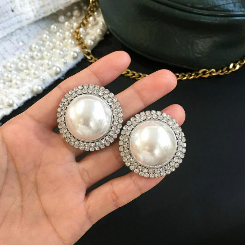 Zircon เรขาคณิต Studs ต่างหูสำหรับผู้หญิง Bijoux ประณีต Pearl Studs ต่างหูคริสตัลเครื่องประดับต่างหูคำกล่าวของขวัญ