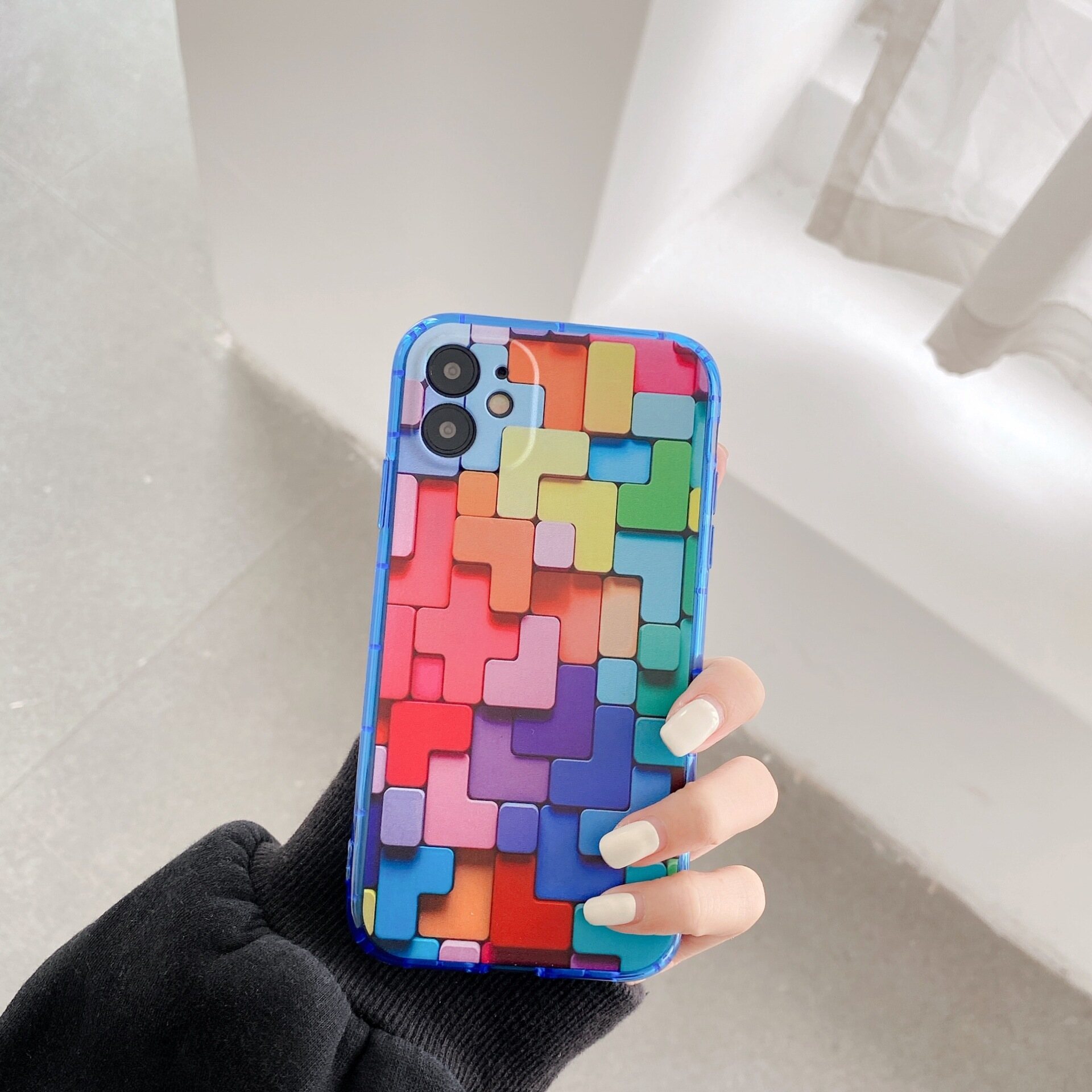 Rainbow Visual 3D Cube Phone Case For iPhone 14 Pro Max 13Pro Colorful Soft TPU Full Body Protective Cover Fashion Simple Back Cover