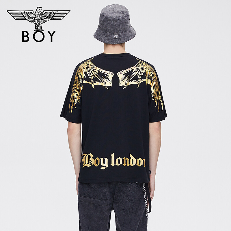 Boy London Spring and Summer Symmetry Golden Devil Wings Couple Trend  Short-sleeved T-shirt