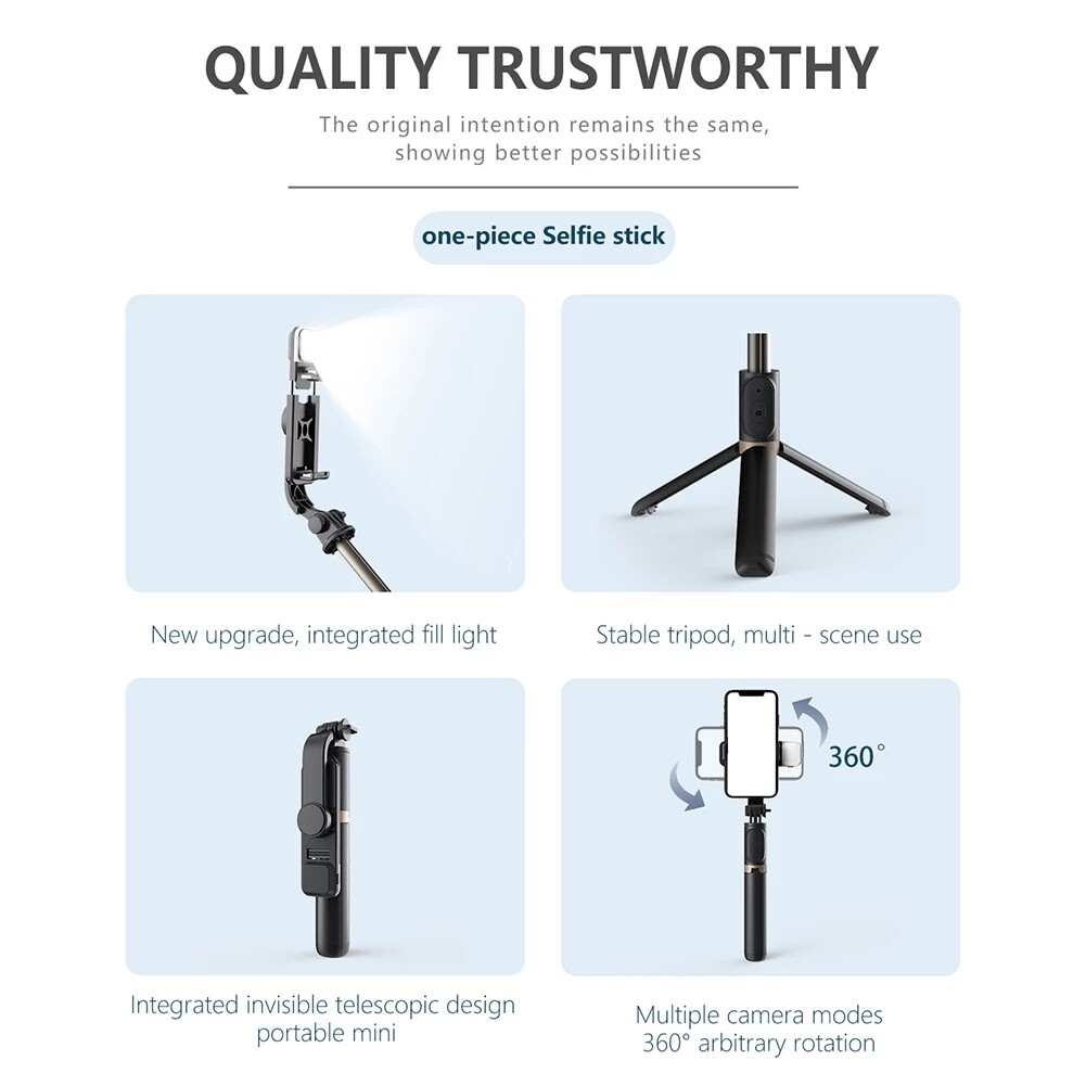 Zeallion Bluetooth Selfie Stick Foldable Mini Tripod Extendable Monopod With Remote Shutter And Fill Light Mobile Phone Selfie Artifact Universal for IOS Android