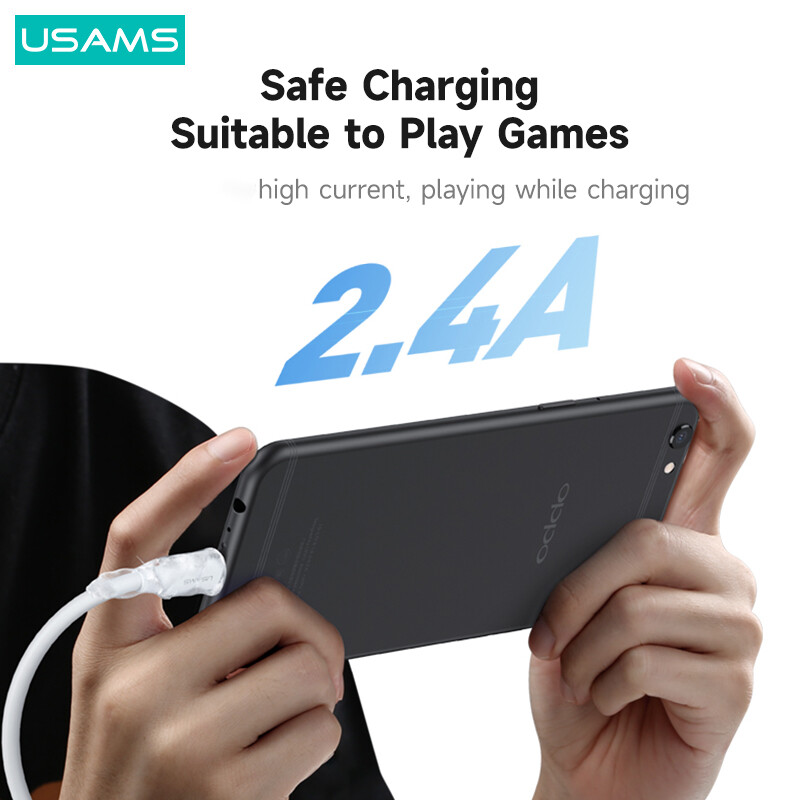 USAMS 2.4A Lightning Charging Cable For USB to Lightning Charge iPhone Cord USB Data Cable For iPhone 7/8/iPhone X XS XR /iPhone 11 12 13/iPhone 14/iPhone14 Pro